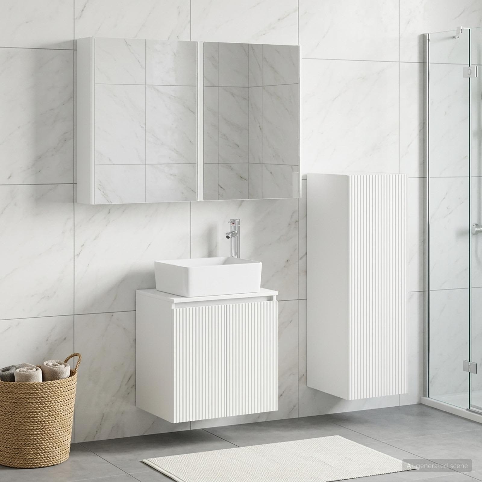 Badezimmermöbel-Set 4 stk. Weiß Ingenieurholz und Glas