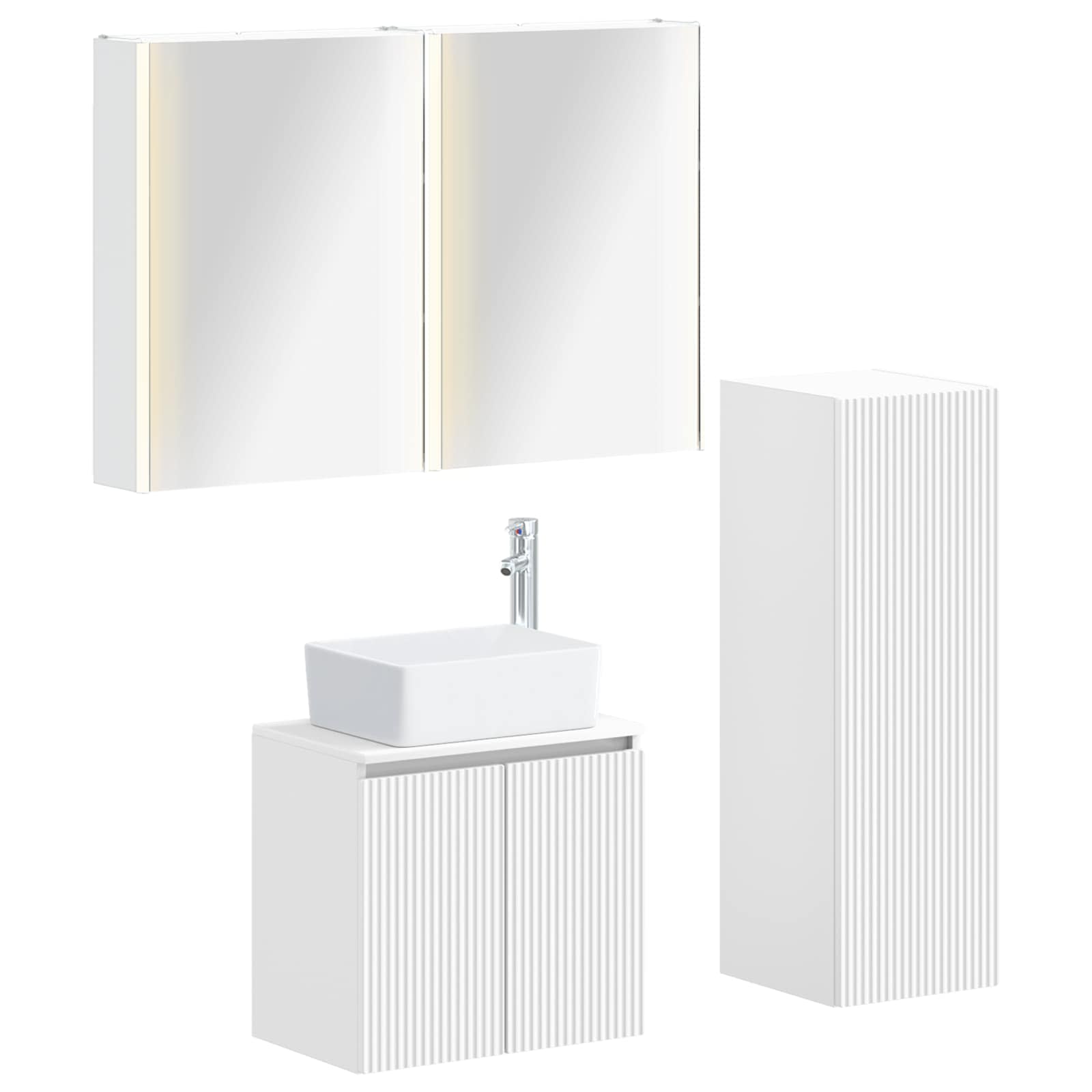 Badezimmermöbel-Set 4 stk. Weiß Ingenieurholz und Glas