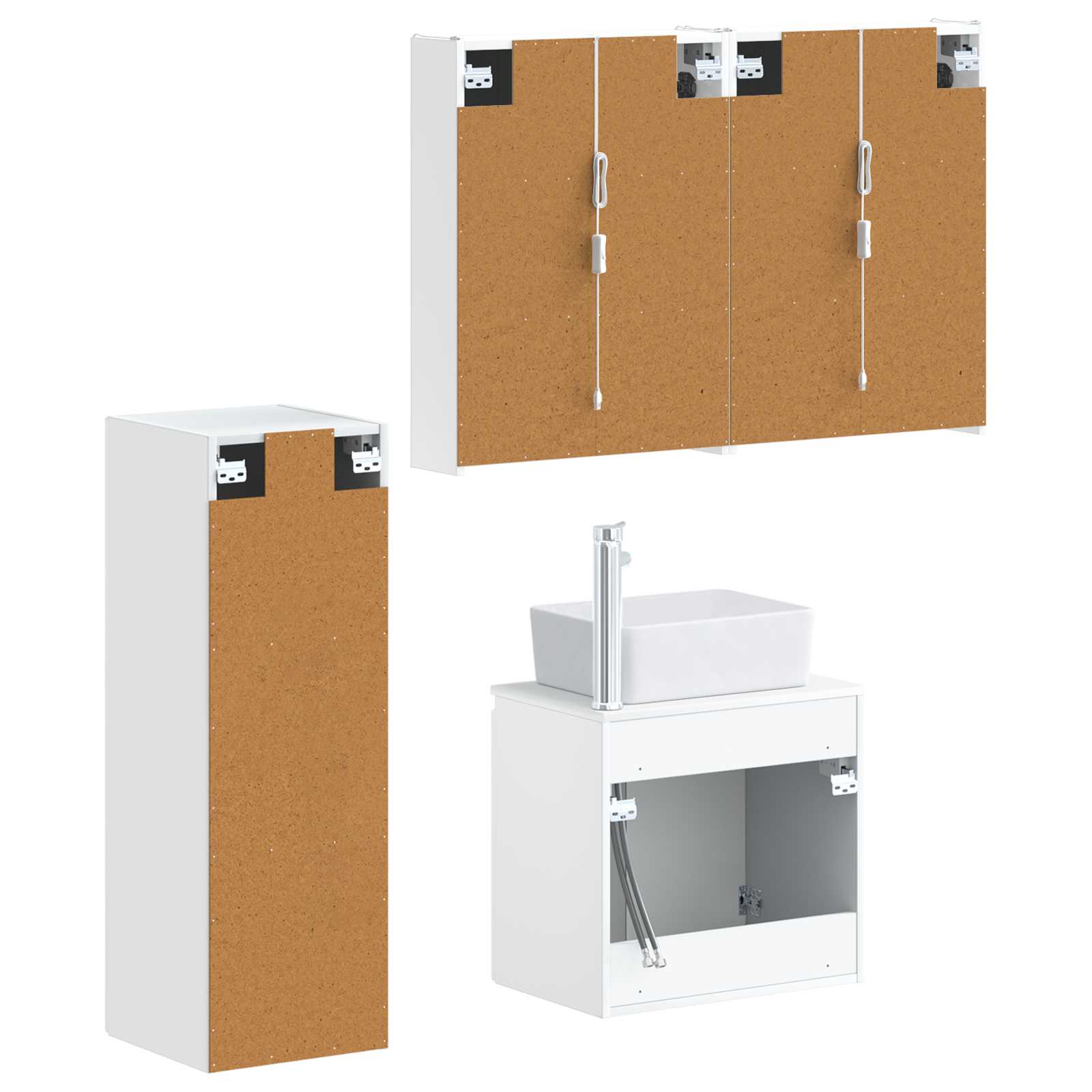 Badezimmermöbel-Set 4 stk. Weiß Ingenieurholz und Glas