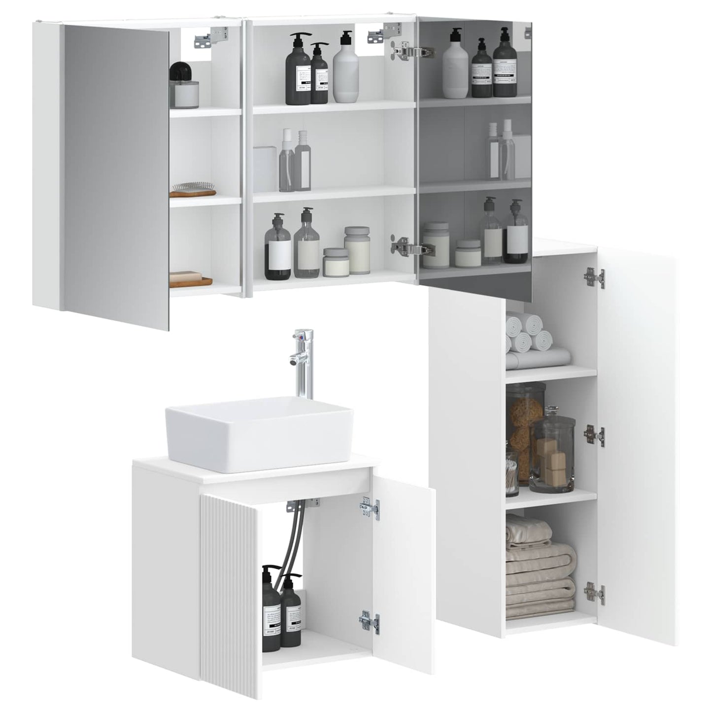 Badezimmermöbel-Set 4 stk. Weiß Ingenieurholz und Glas