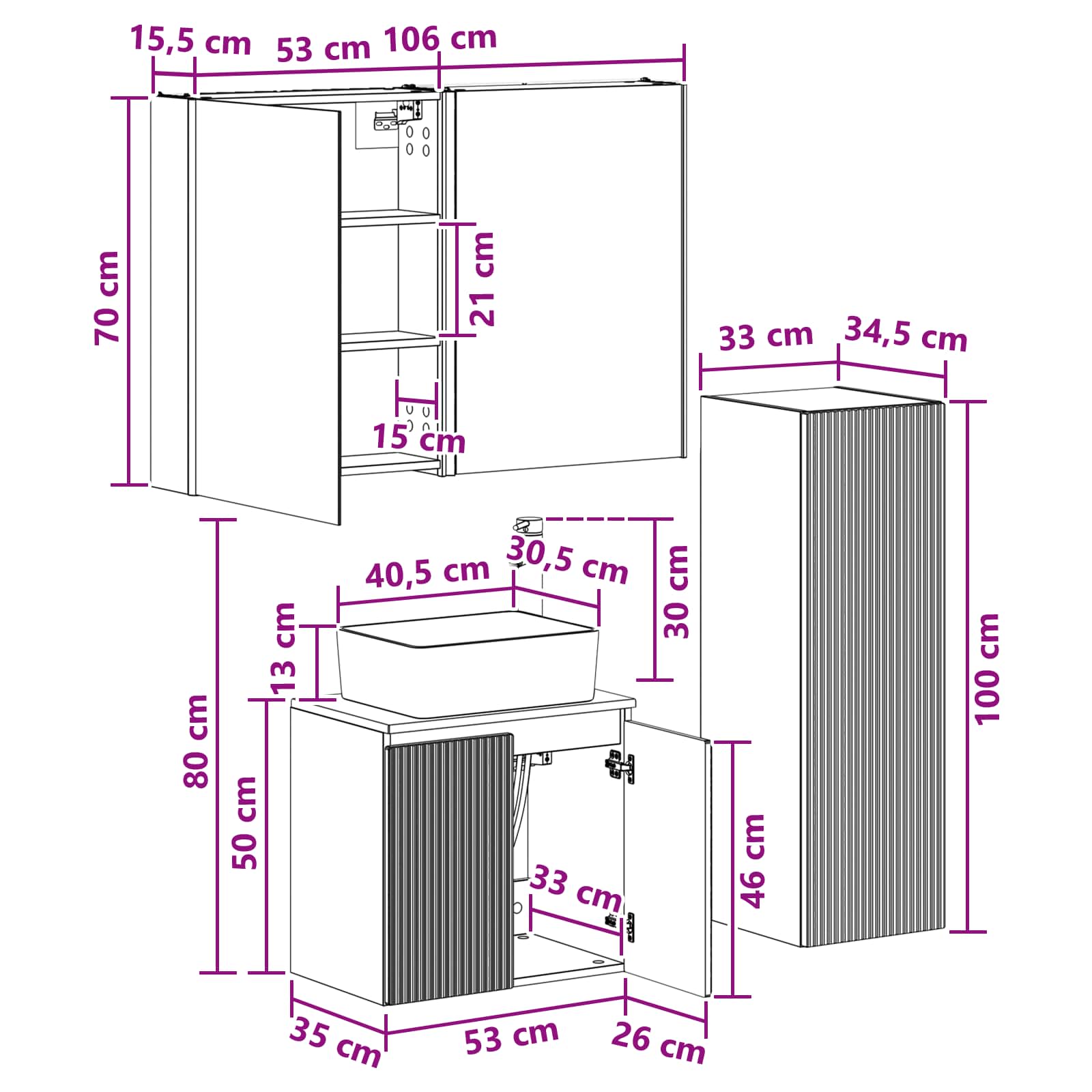 Badezimmermöbel-Set 4 stk. Weiß Ingenieurholz und Glas
