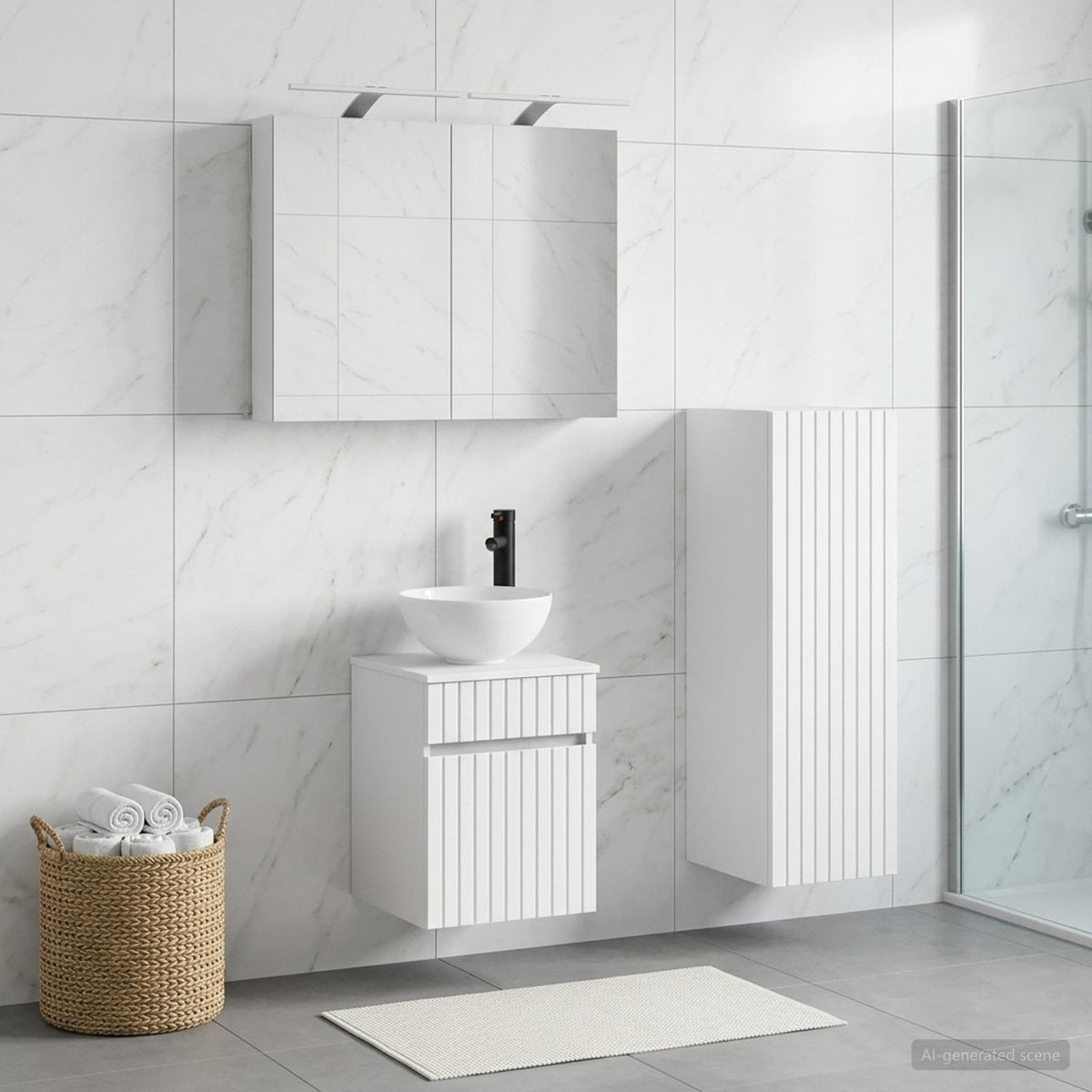 Badezimmermöbel-Set 4 stk. Weiß Ingenieurholz und Glas