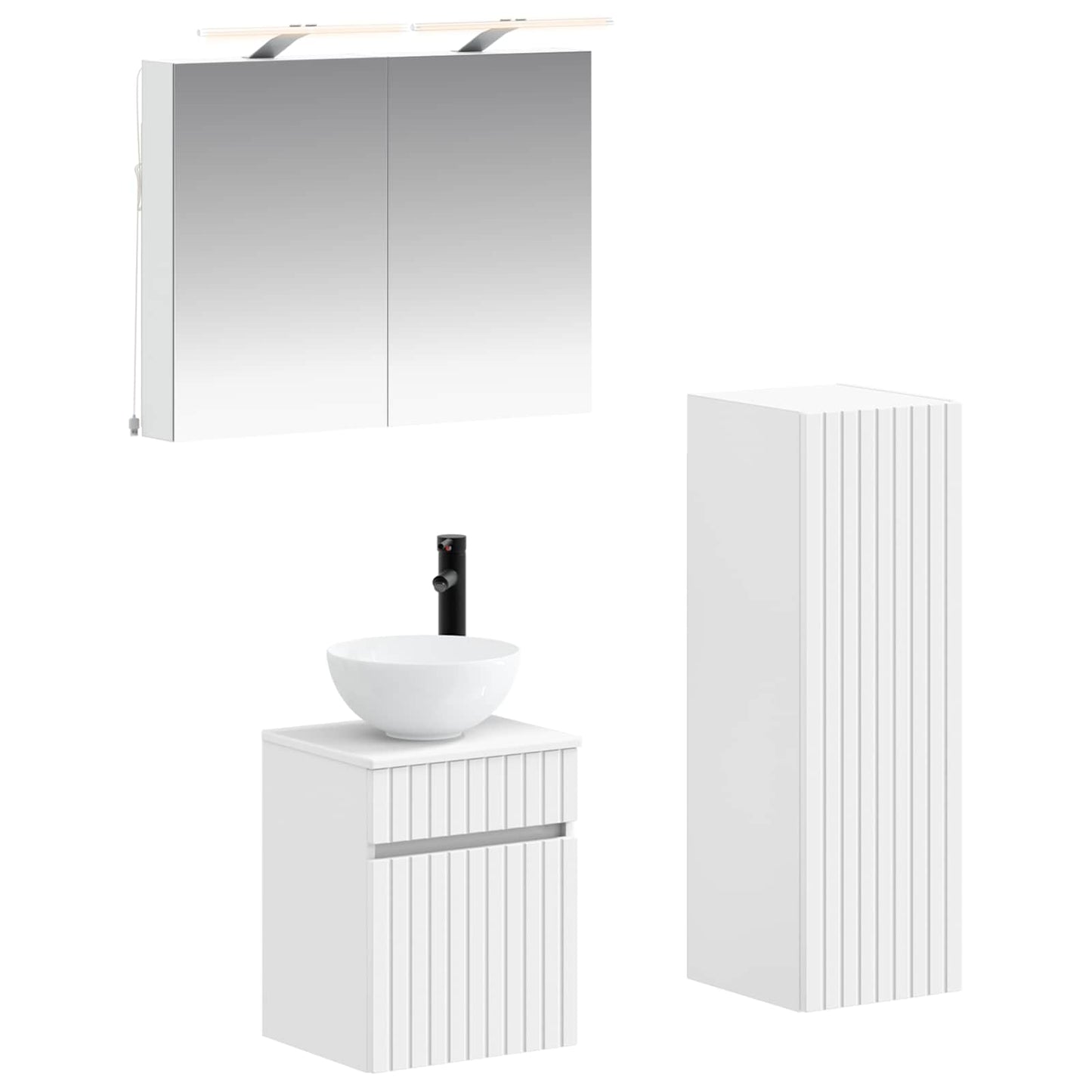 Badezimmermöbel-Set 4 stk. Weiß Ingenieurholz und Glas