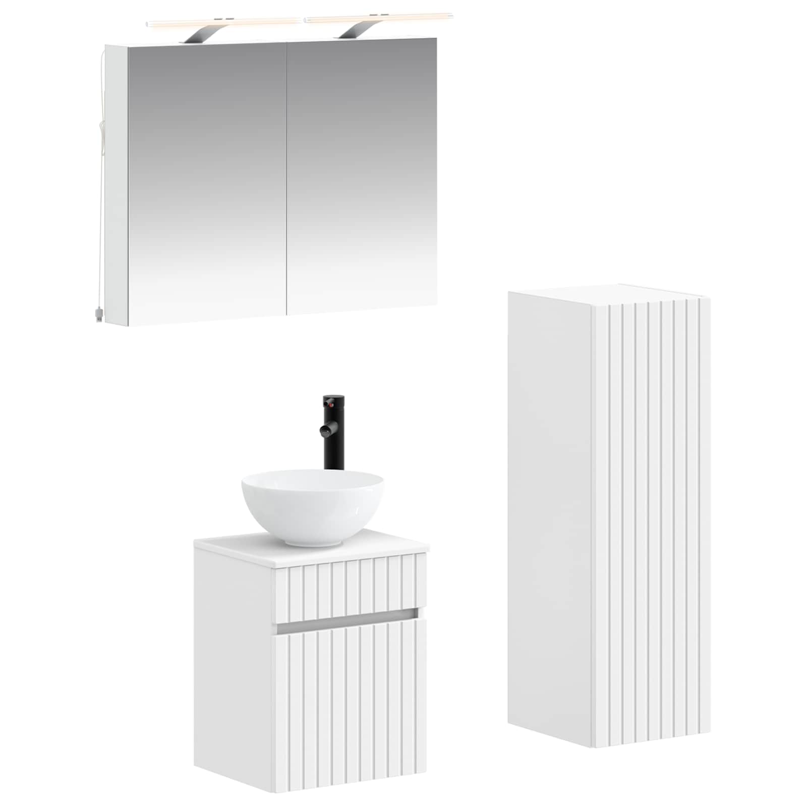 Badezimmermöbel-Set 4 stk. Weiß Ingenieurholz und Glas