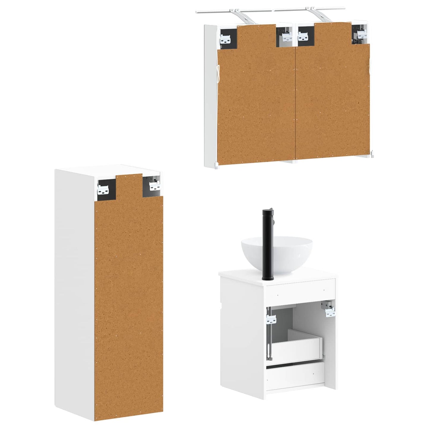 Badezimmermöbel-Set 4 stk. Weiß Ingenieurholz und Glas