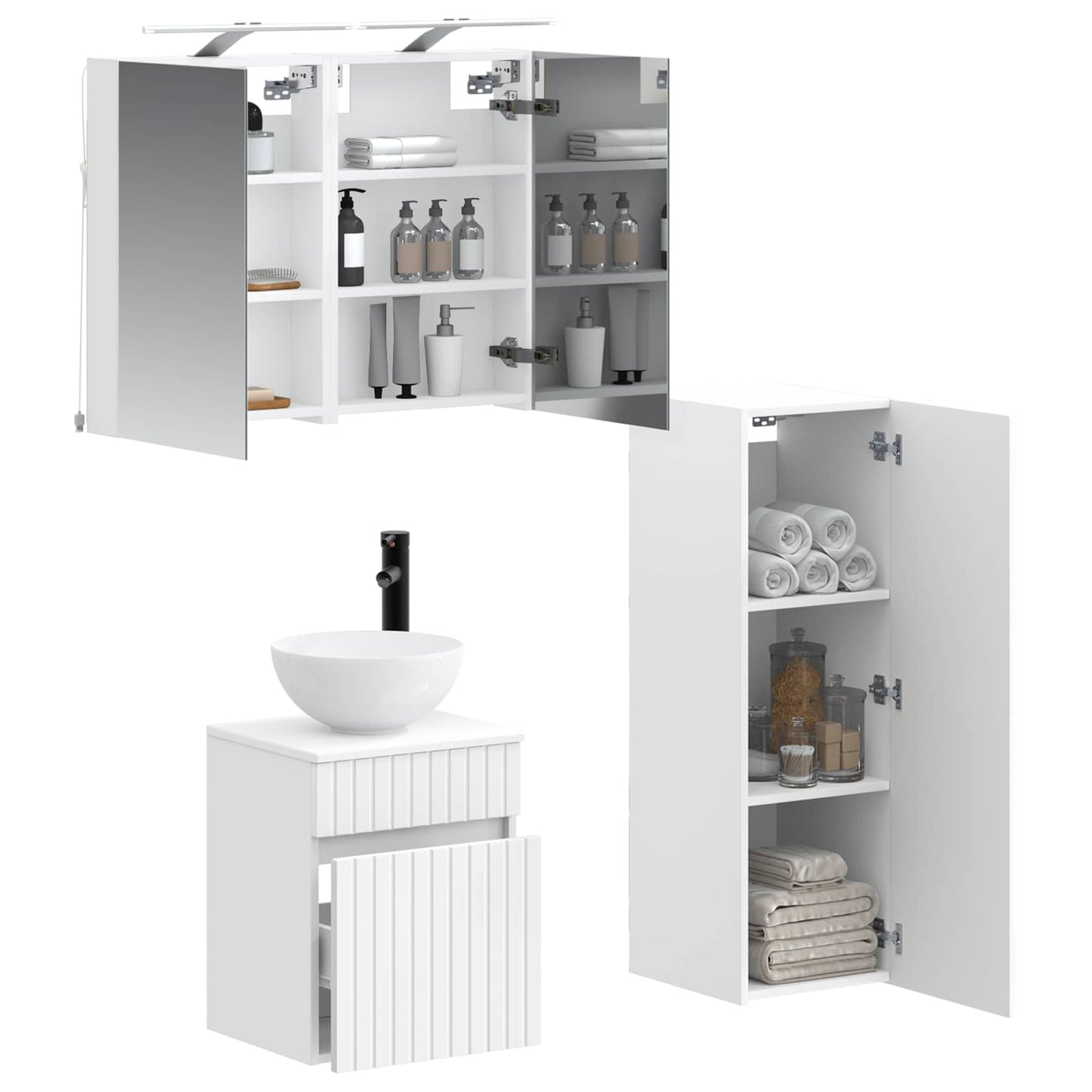 Badezimmermöbel-Set 4 stk. Weiß Ingenieurholz und Glas