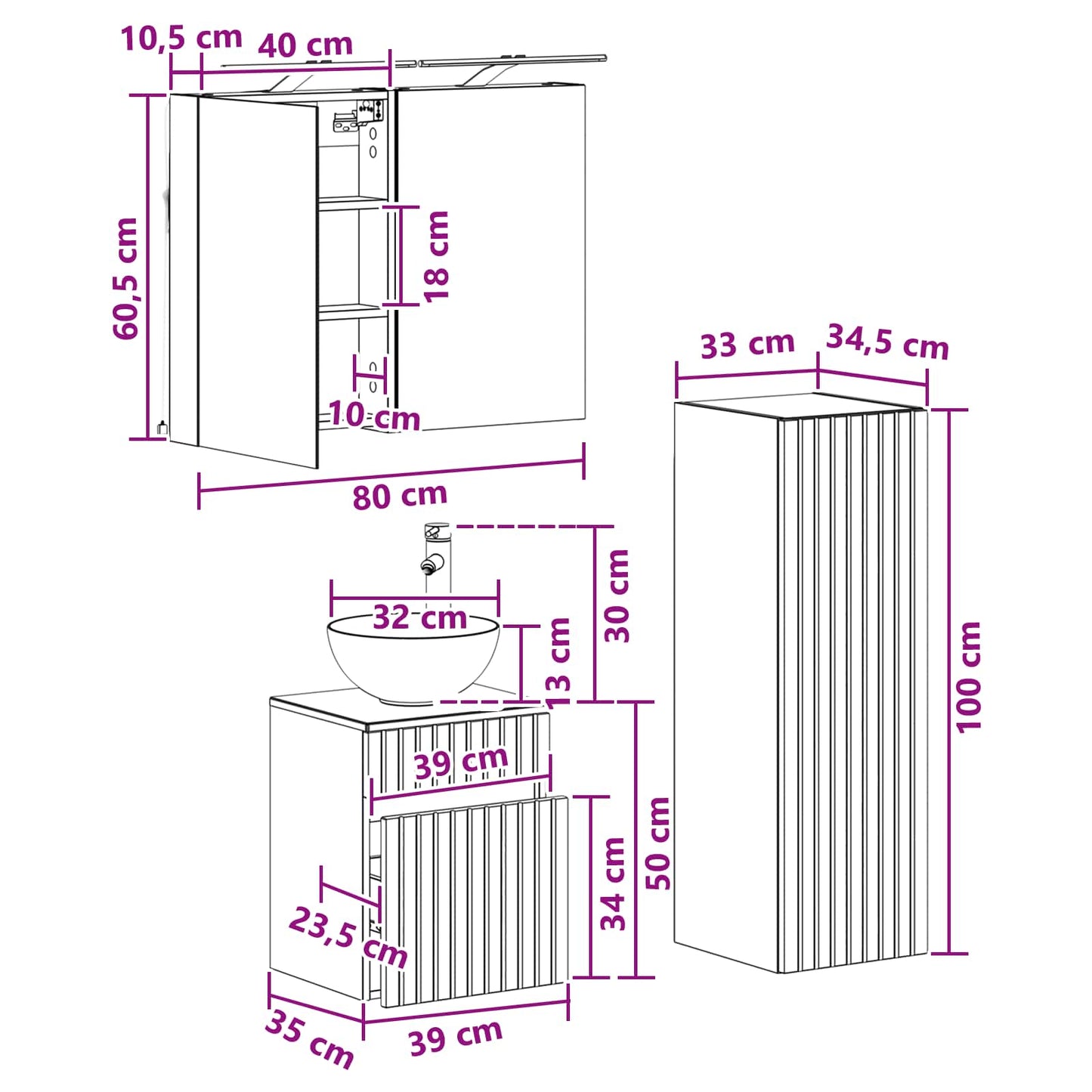 Badezimmermöbel-Set 4 stk. Weiß Ingenieurholz und Glas