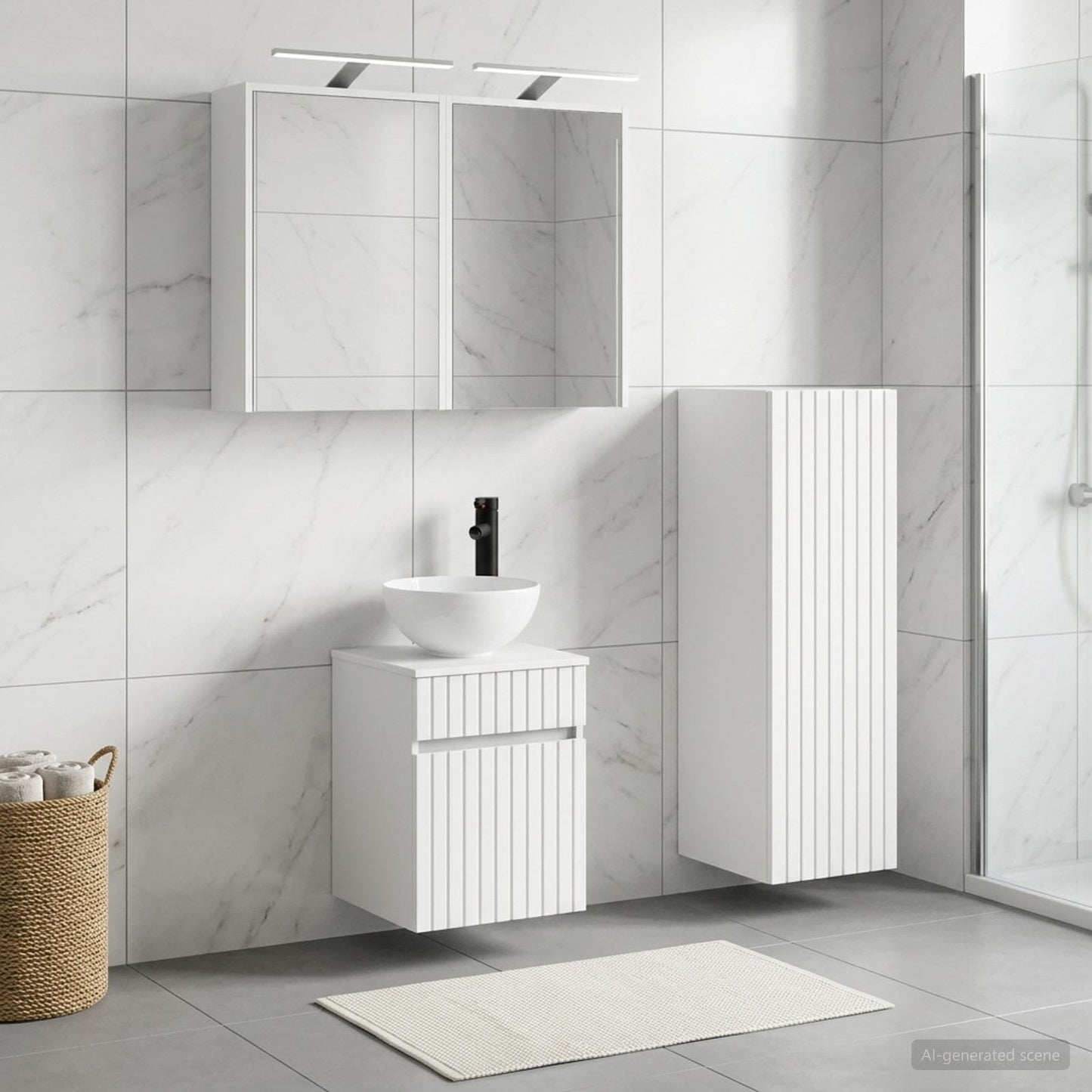 Badezimmermöbel-Set 4 stk. Weiß Ingenieurholz und Glas