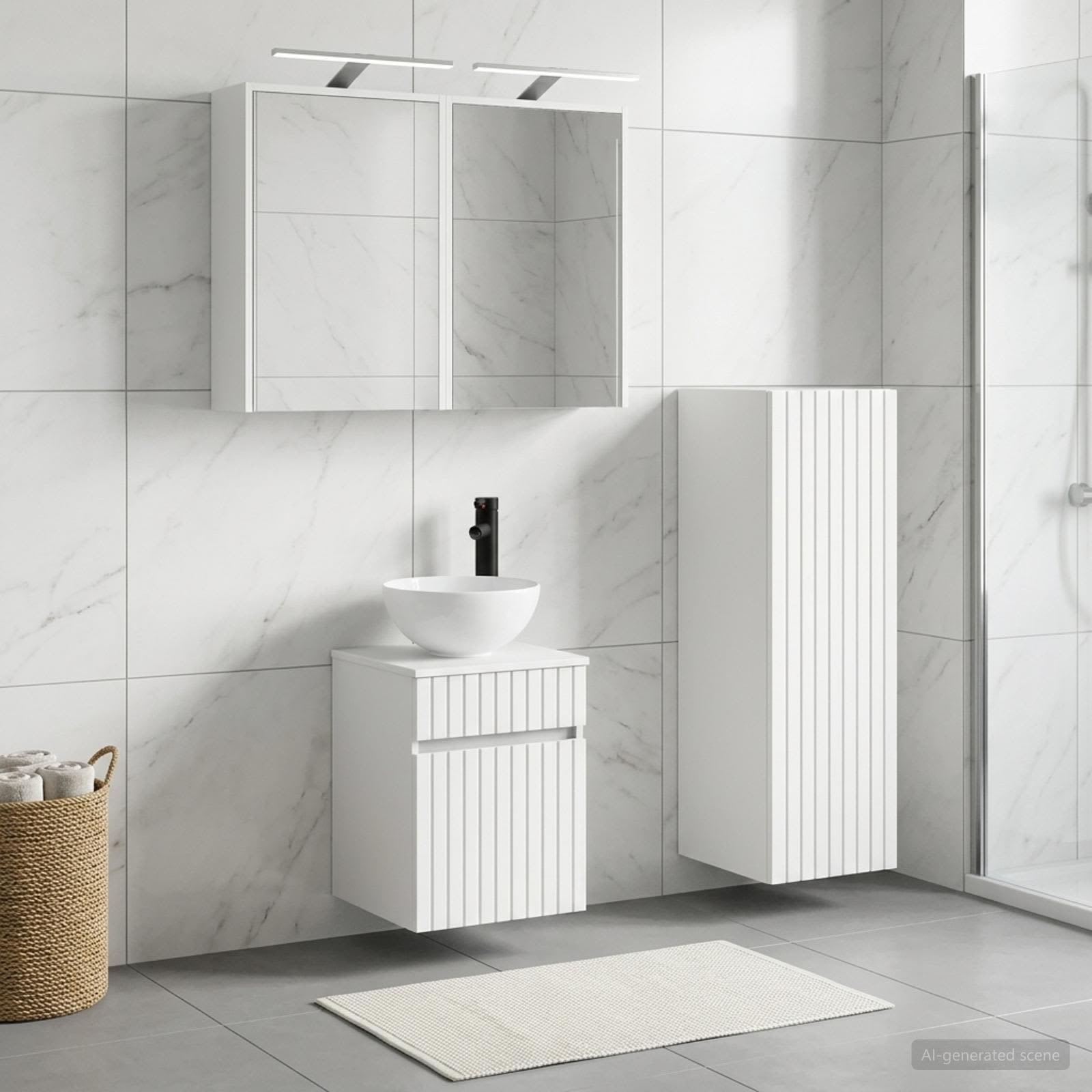 Badezimmermöbel-Set 4 stk. Weiß Ingenieurholz und Glas