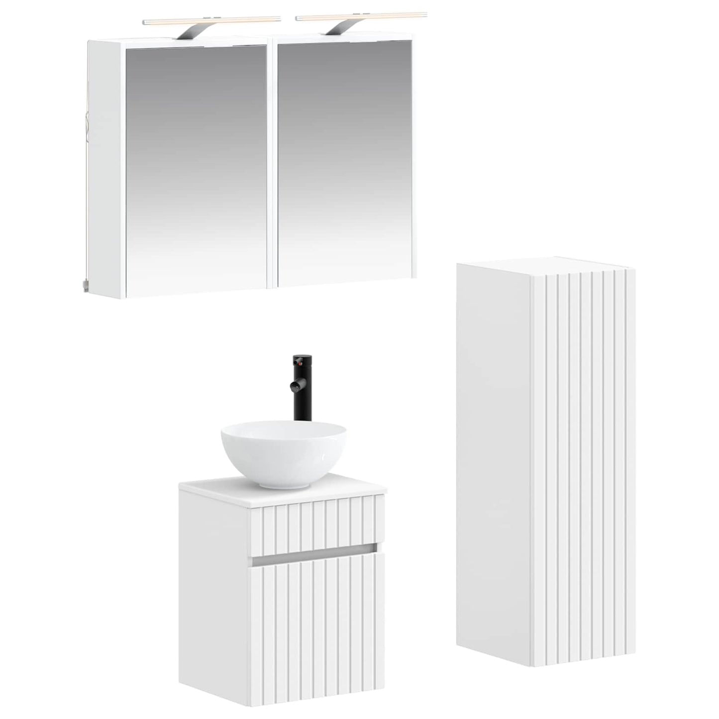 Badezimmermöbel-Set 4 stk. Weiß Ingenieurholz und Glas