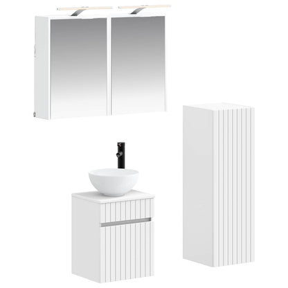 Badezimmermöbel-Set 4 stk. Weiß Ingenieurholz und Glas