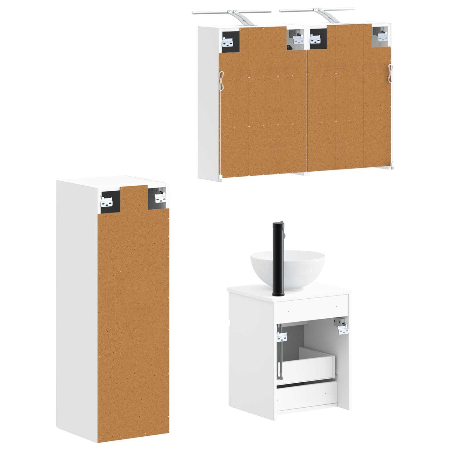 Badezimmermöbel-Set 4 stk. Weiß Ingenieurholz und Glas