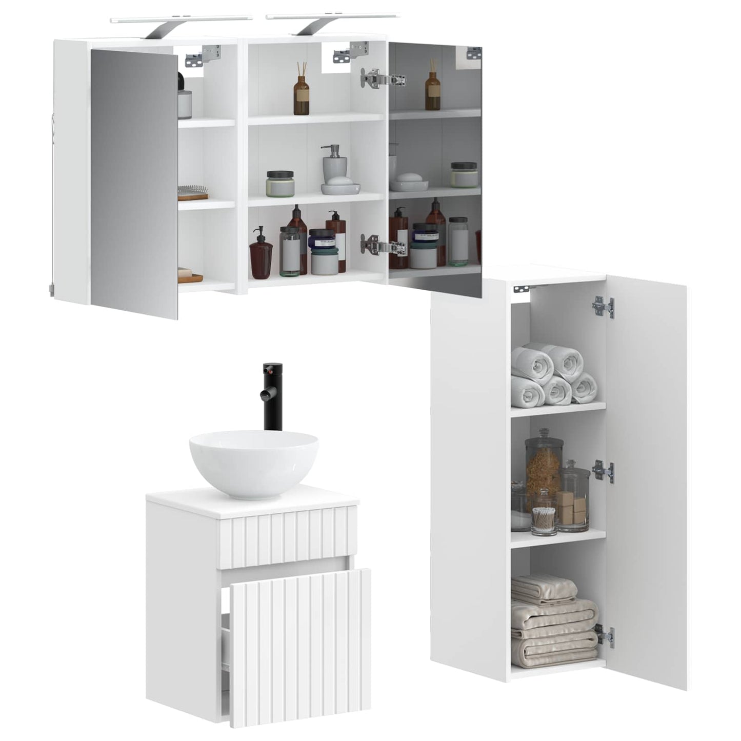 Badezimmermöbel-Set 4 stk. Weiß Ingenieurholz und Glas