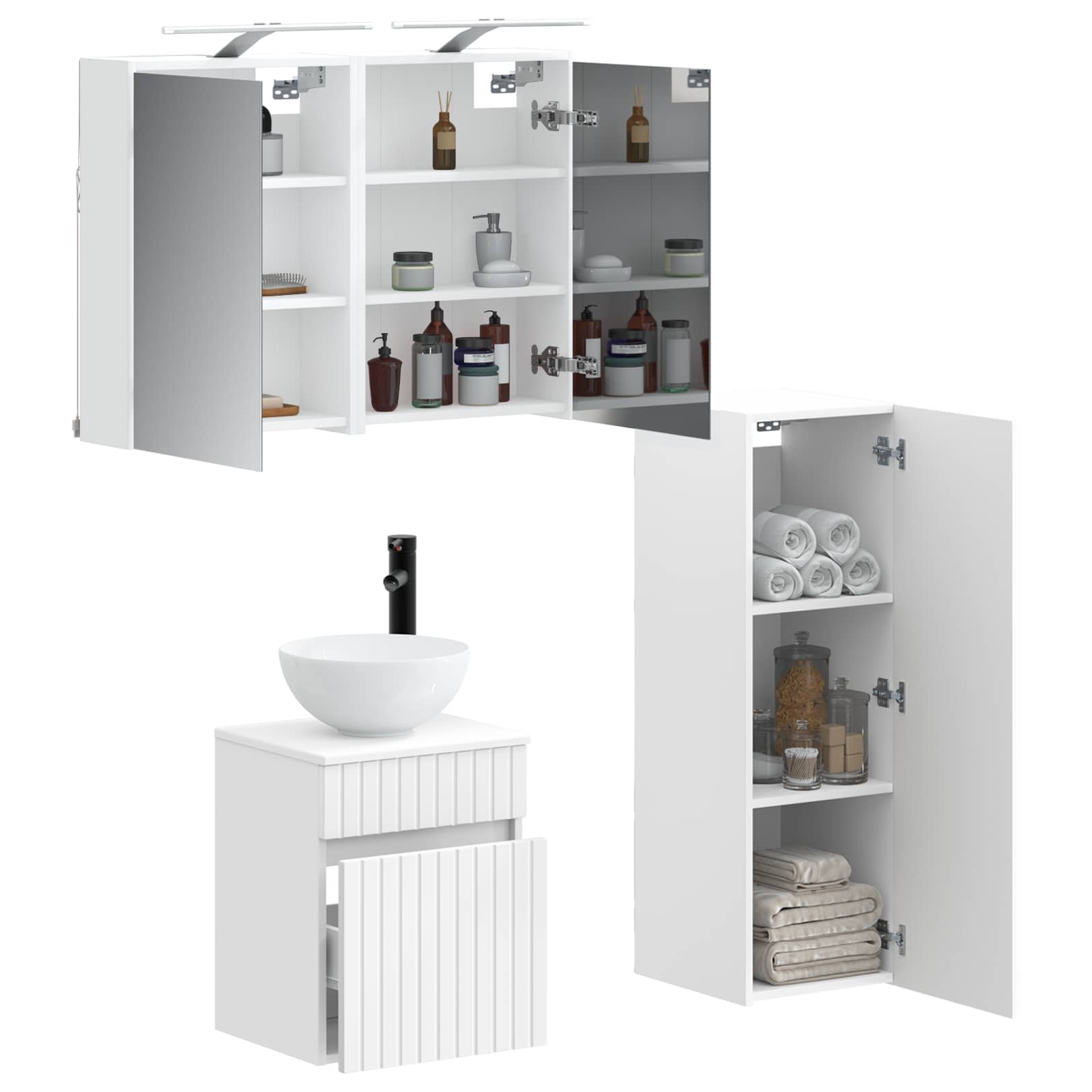 Badezimmermöbel-Set 4 stk. Weiß Ingenieurholz und Glas