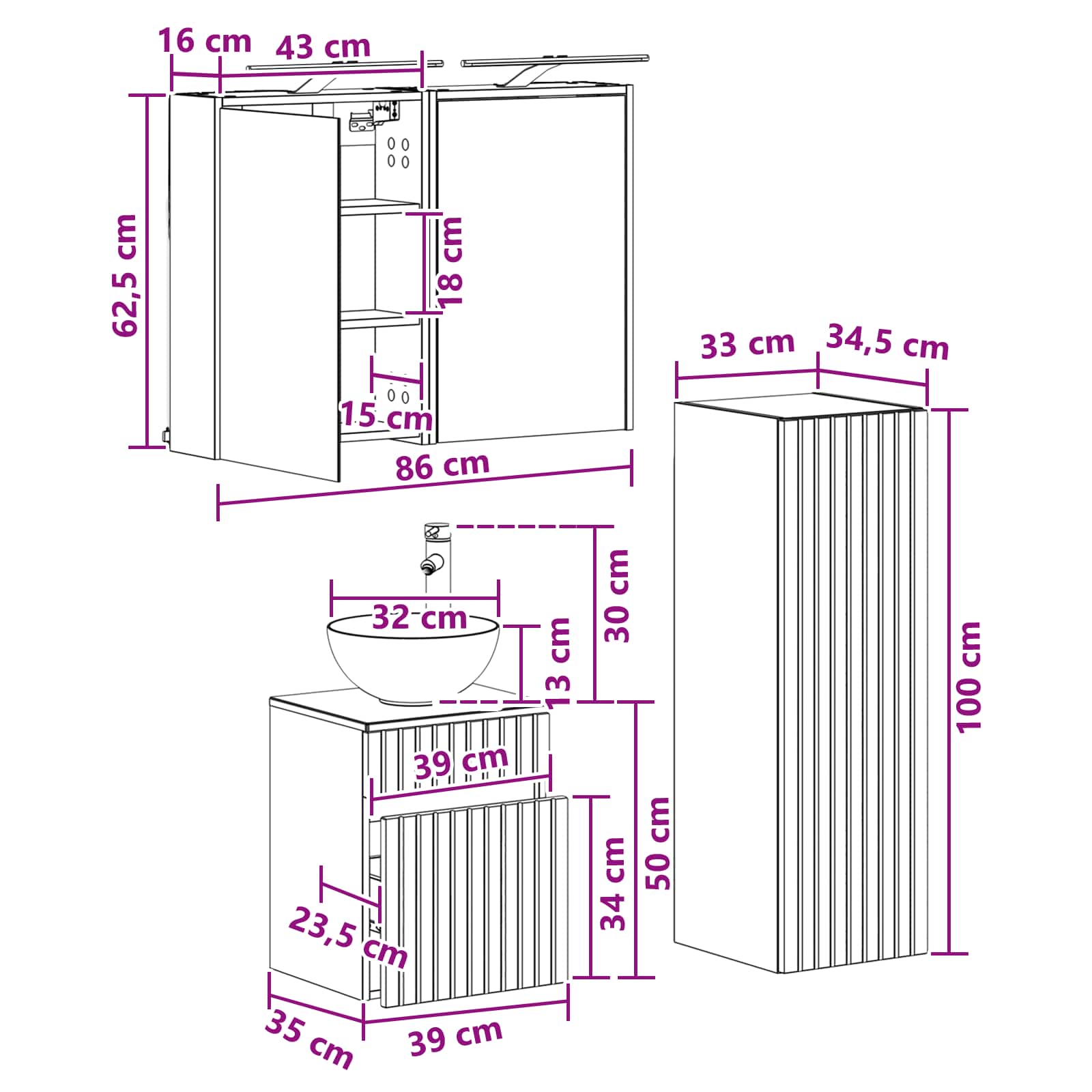 Badezimmermöbel-Set 4 stk. Weiß Ingenieurholz und Glas