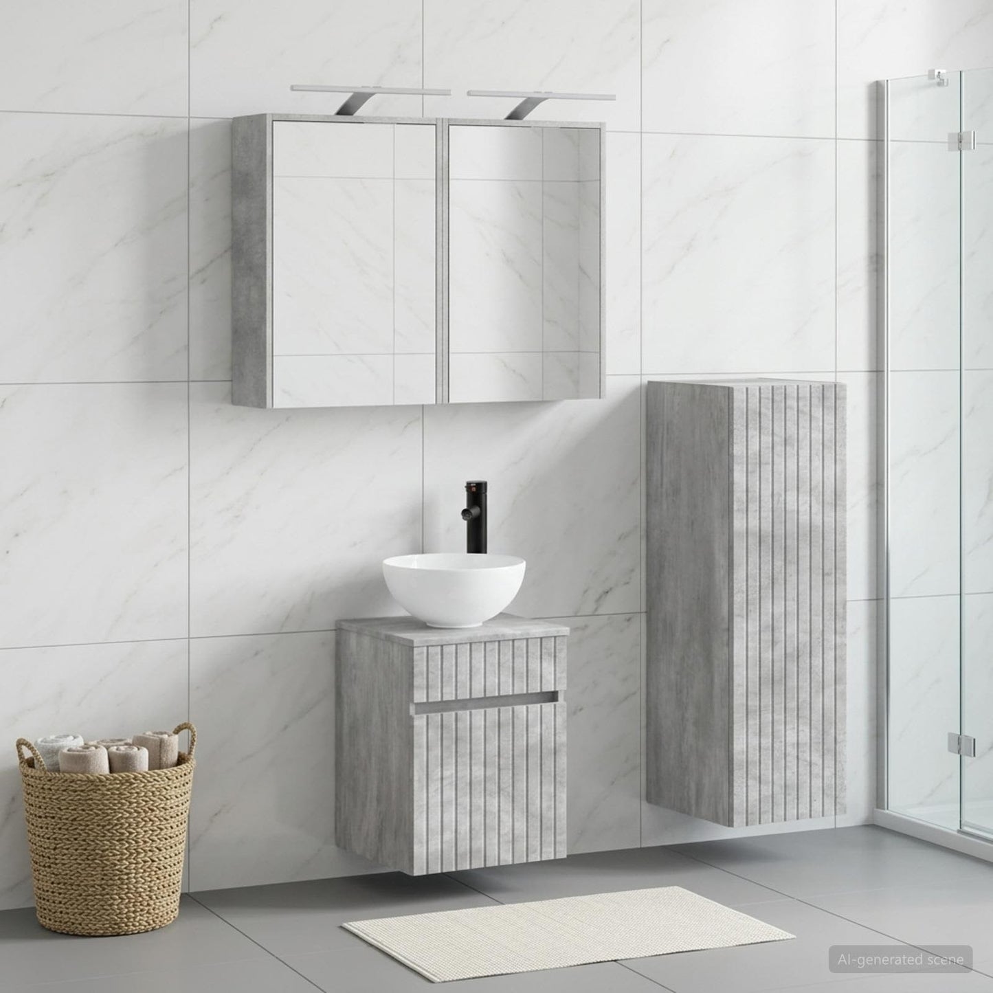 Badezimmermöbel-Set 4 stk. Betongrau Ingenieurholz und Glas