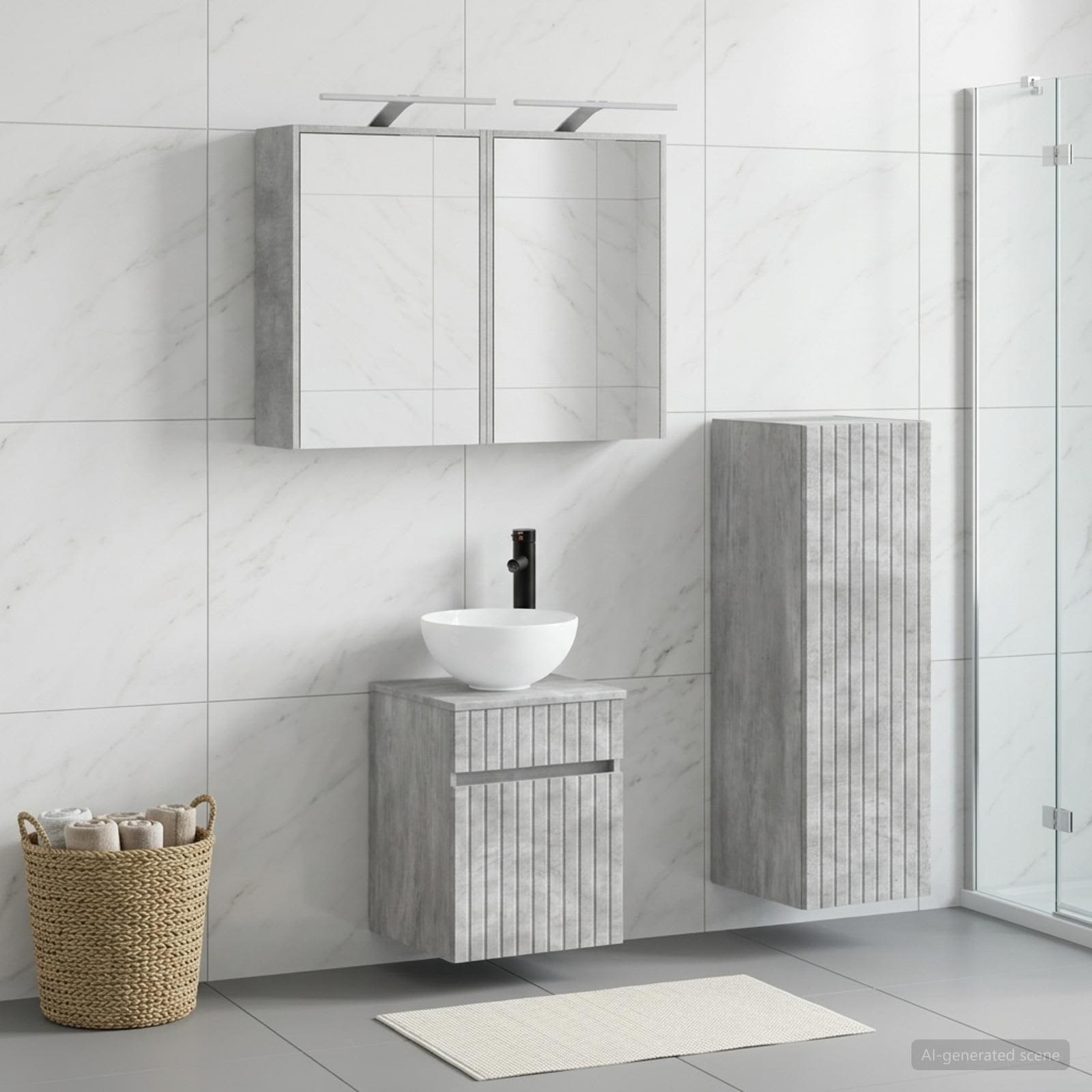 Badezimmermöbel-Set 4 stk. Betongrau Ingenieurholz und Glas