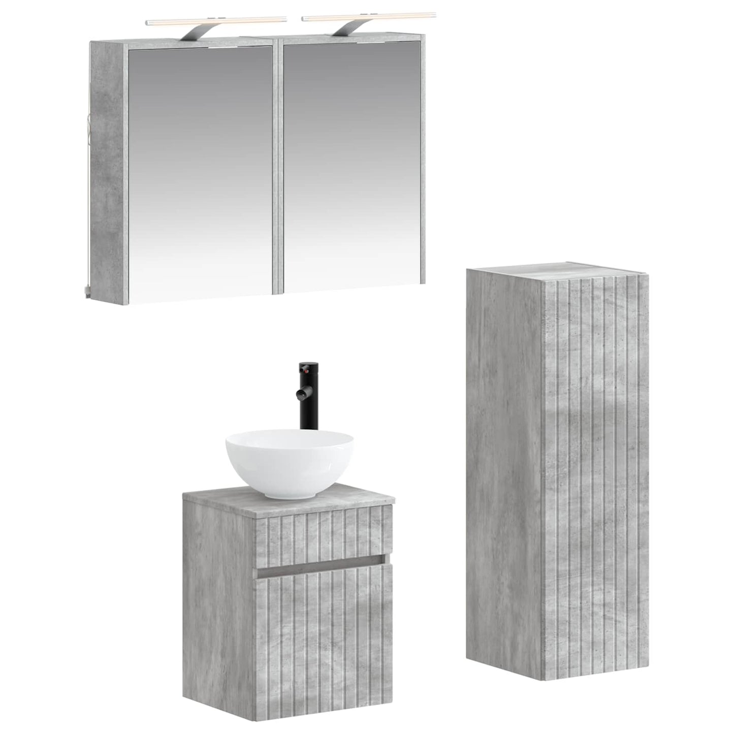 Badezimmermöbel-Set 4 stk. Betongrau Ingenieurholz und Glas