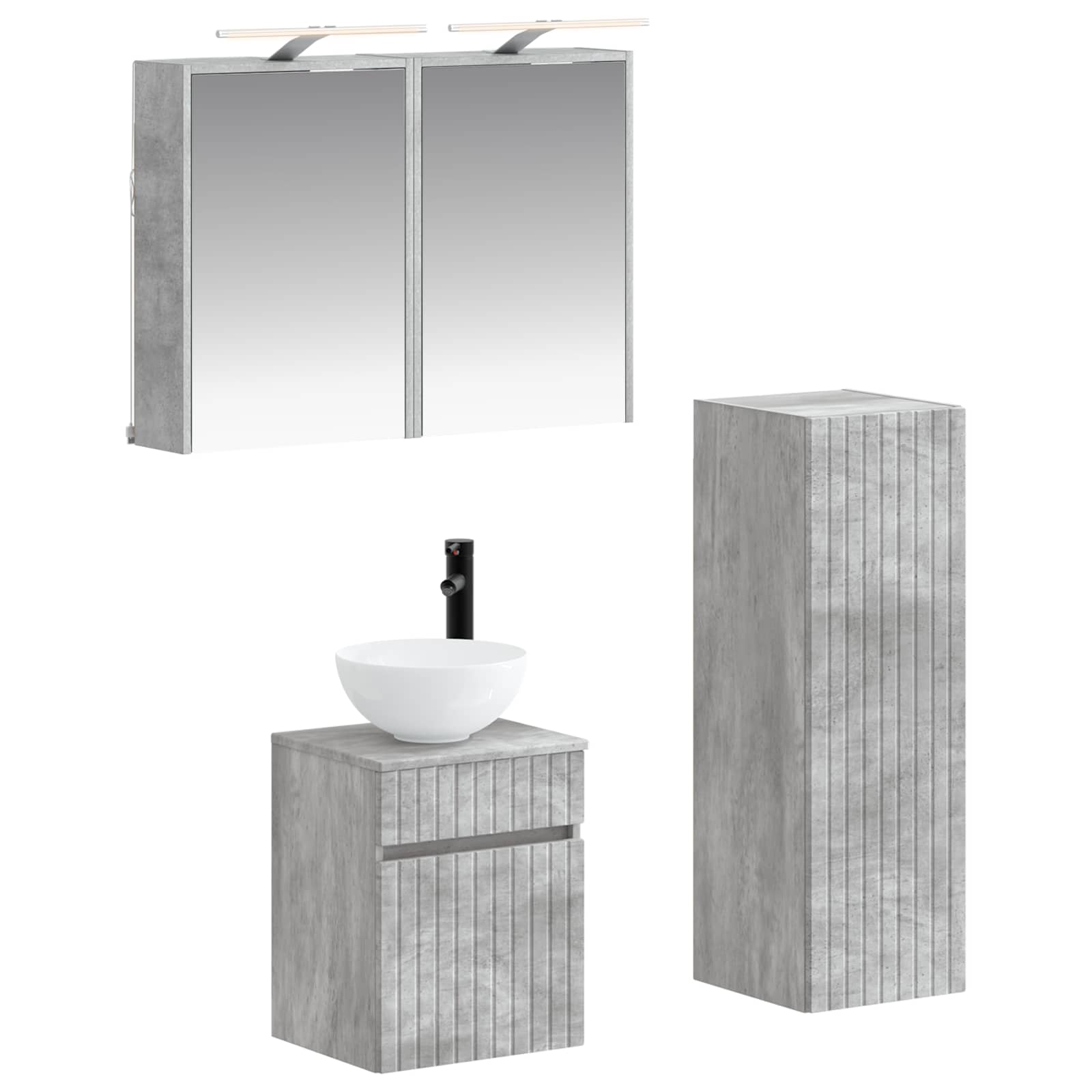 Badezimmermöbel-Set 4 stk. Betongrau Ingenieurholz und Glas