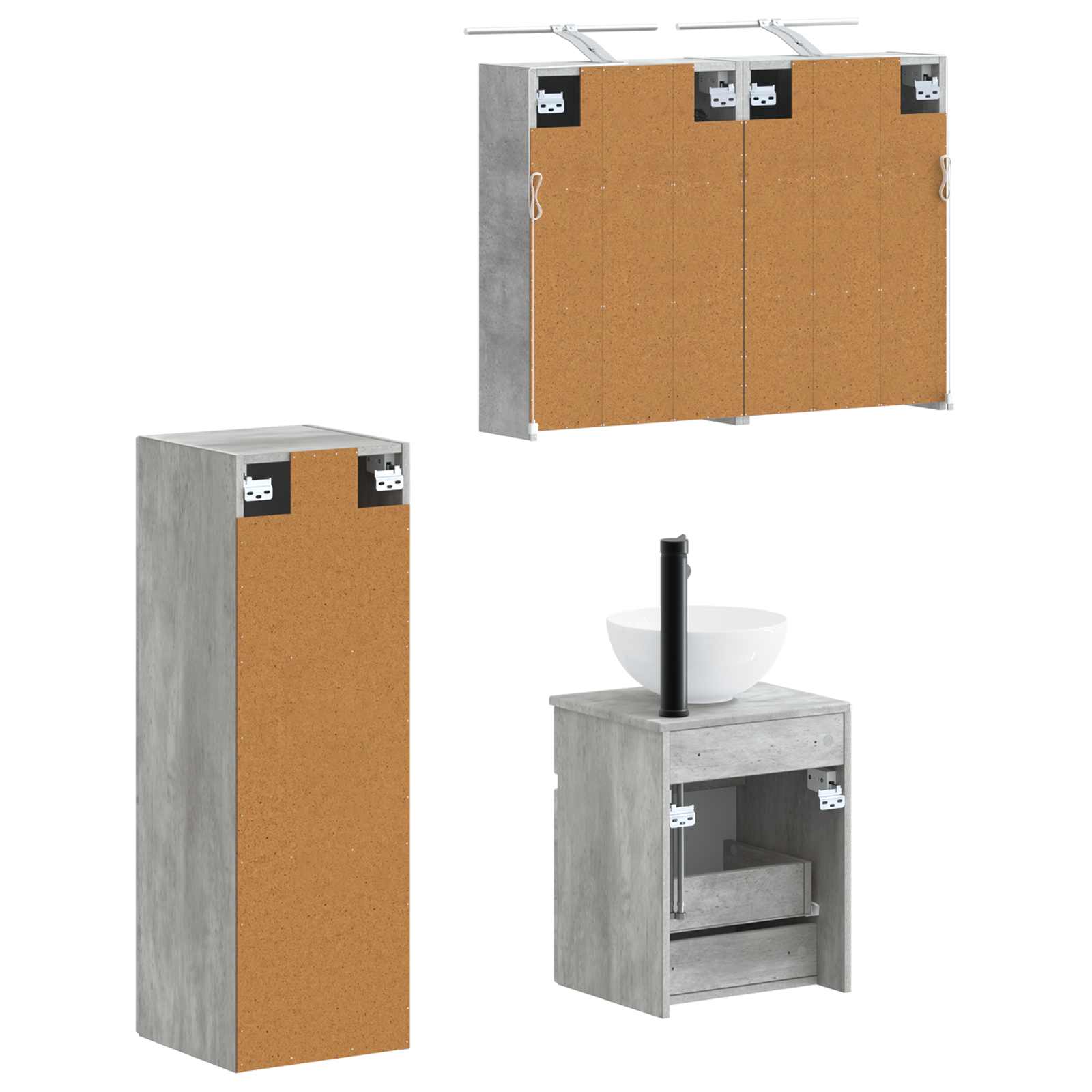 Badezimmermöbel-Set 4 stk. Betongrau Ingenieurholz und Glas