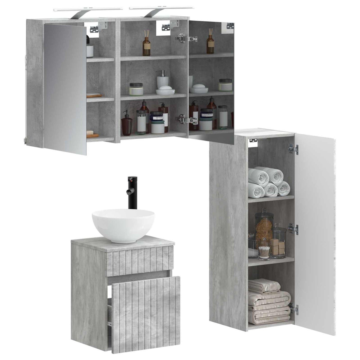 Badezimmermöbel-Set 4 stk. Betongrau Ingenieurholz und Glas