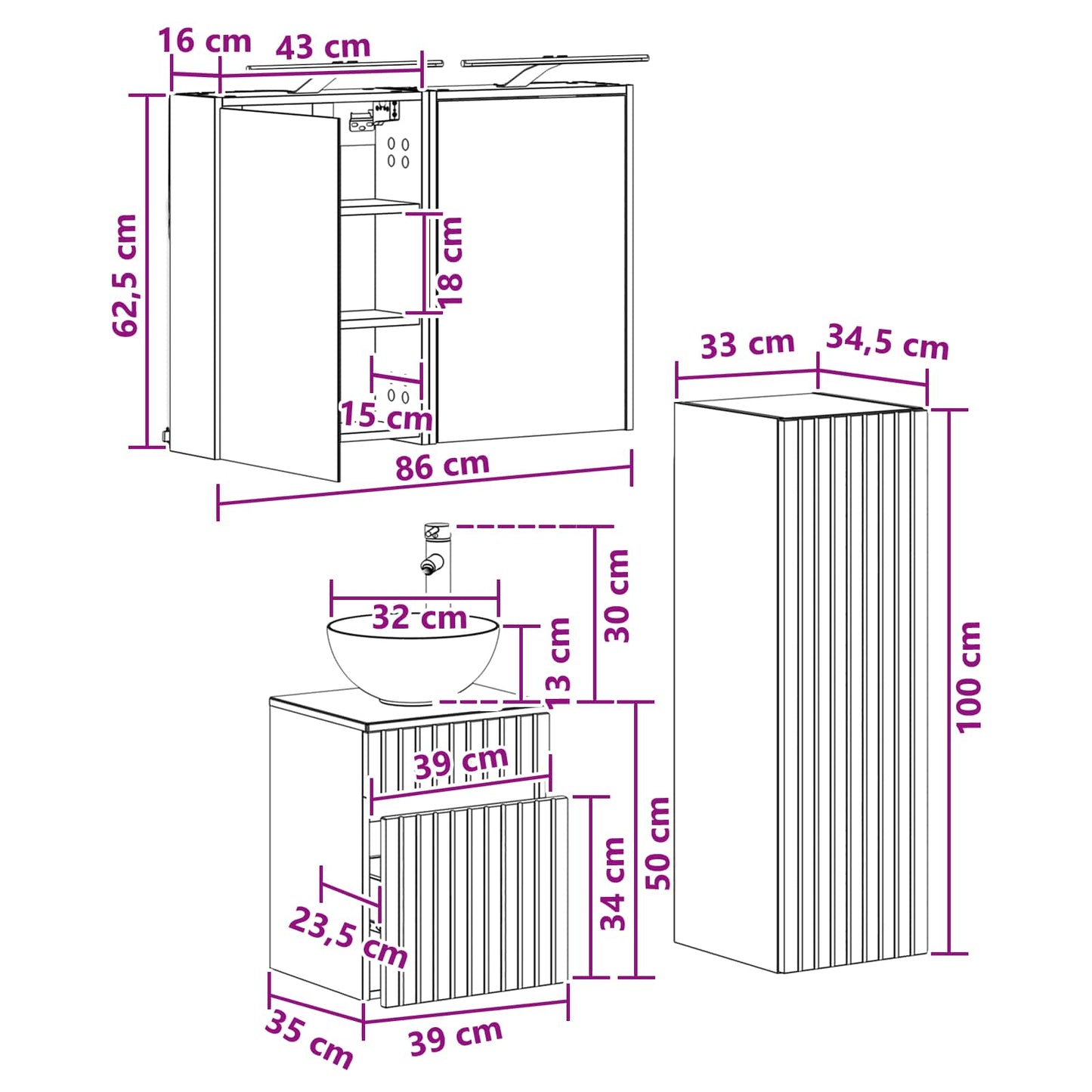 Badezimmermöbel-Set 4 stk. Betongrau Ingenieurholz und Glas