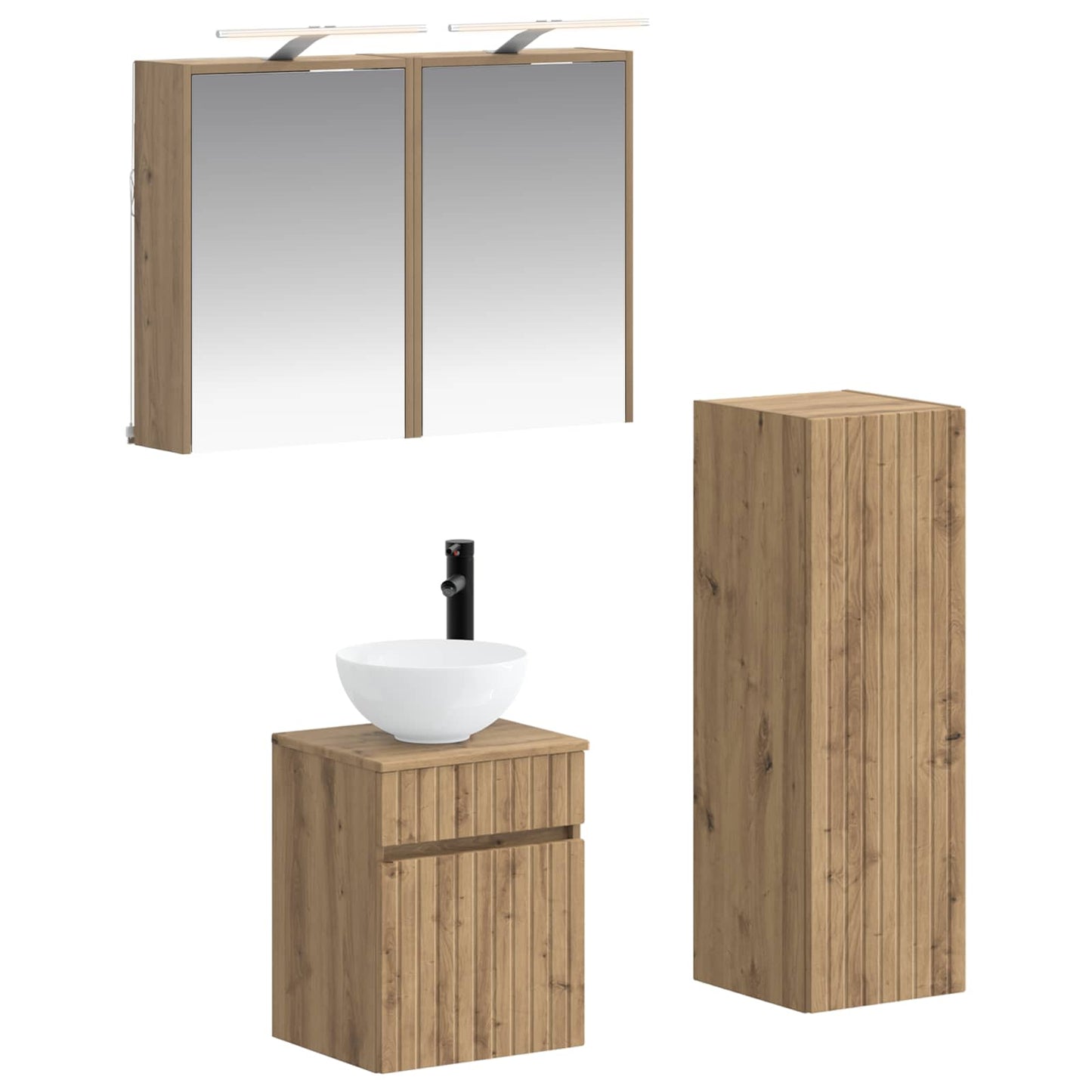 Badezimmermöbel-Set 4 stk. Artisan-Eiche Ingenieurholz und Glas