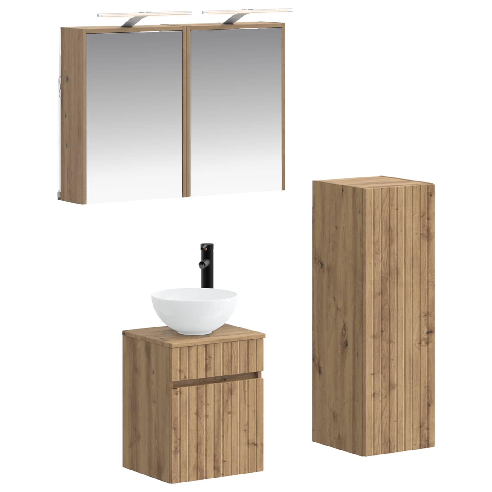 Badezimmermöbel-Set 4 stk. Artisan-Eiche Ingenieurholz und Glas