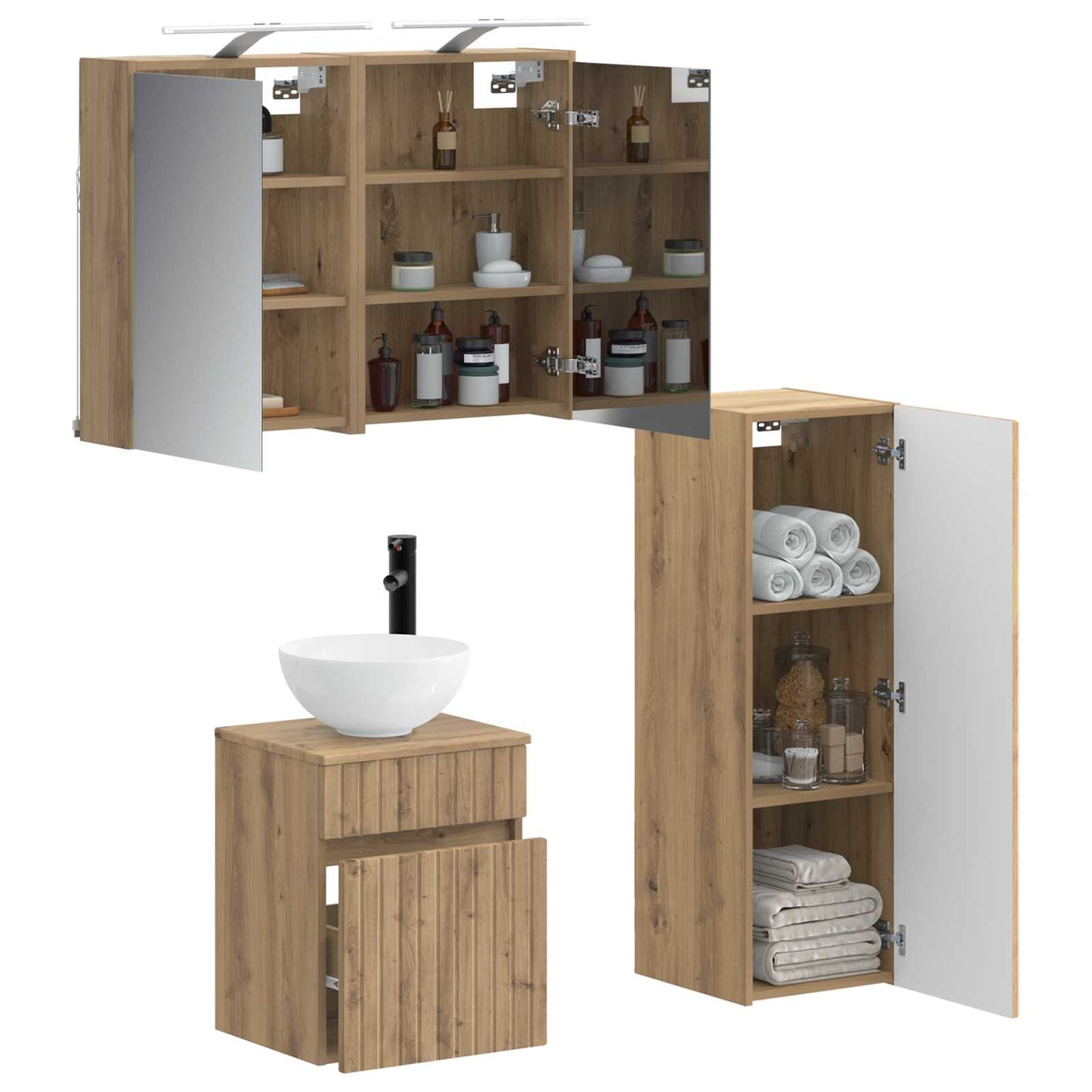 Badezimmermöbel-Set 4 stk. Artisan-Eiche Ingenieurholz und Glas