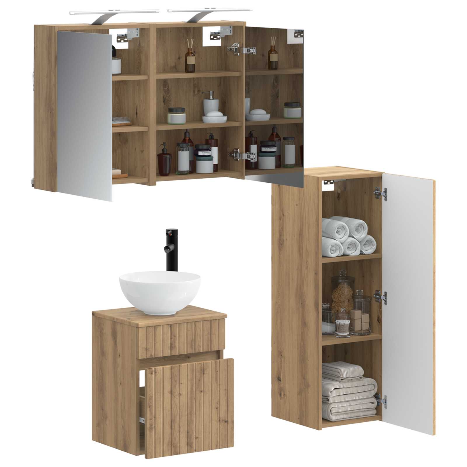 Badezimmermöbel-Set 4 stk. Artisan-Eiche Ingenieurholz und Glas