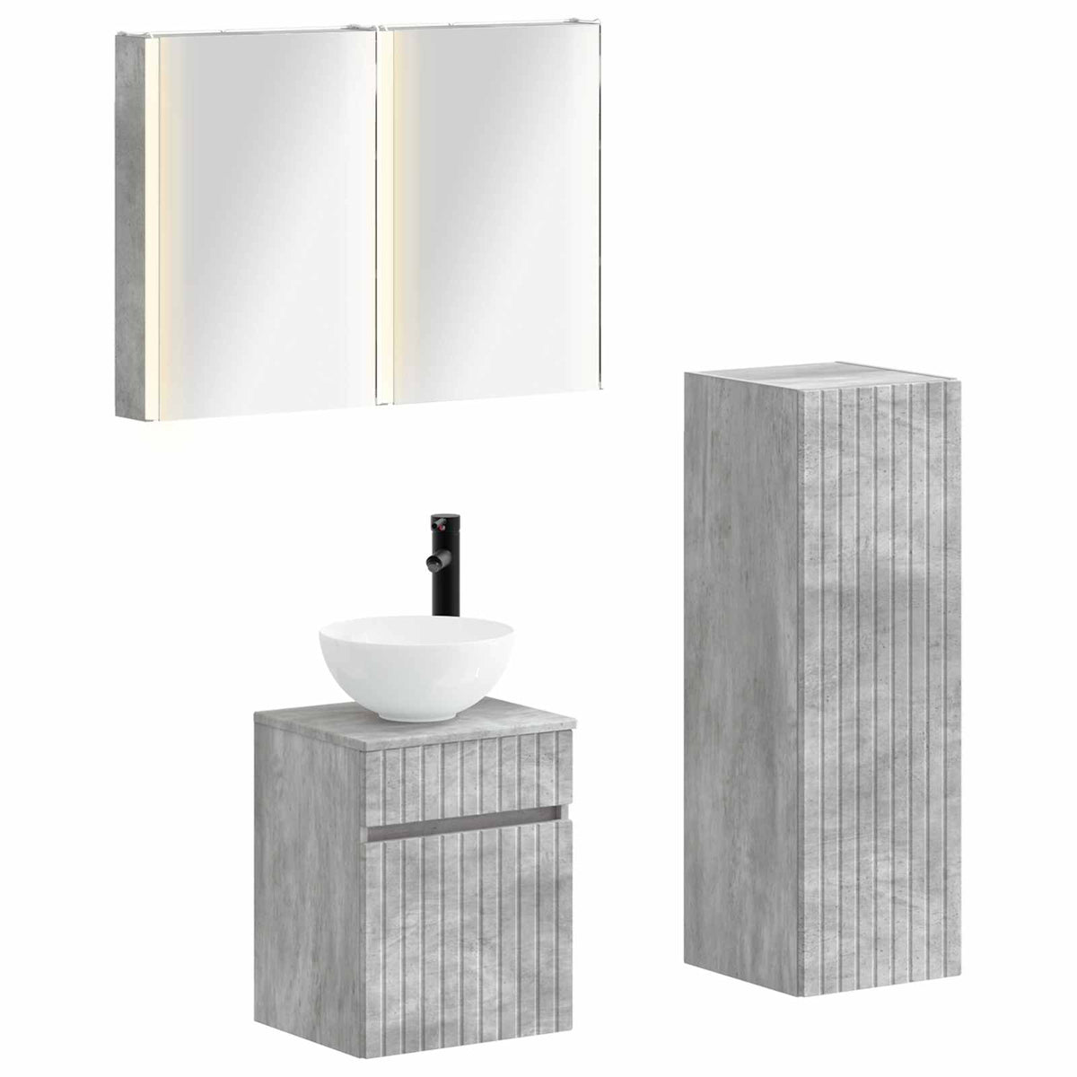 Badezimmermöbel-Set 4 stk. Betongrau Ingenieurholz und Glas
