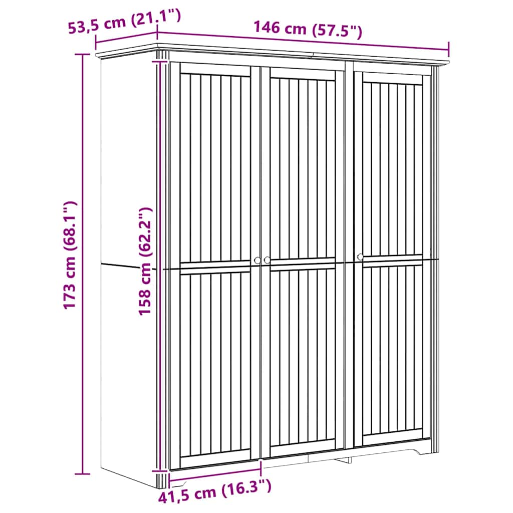 Kleiderschrank BODO Honigbraun 146 x 53,5 x 173 cm