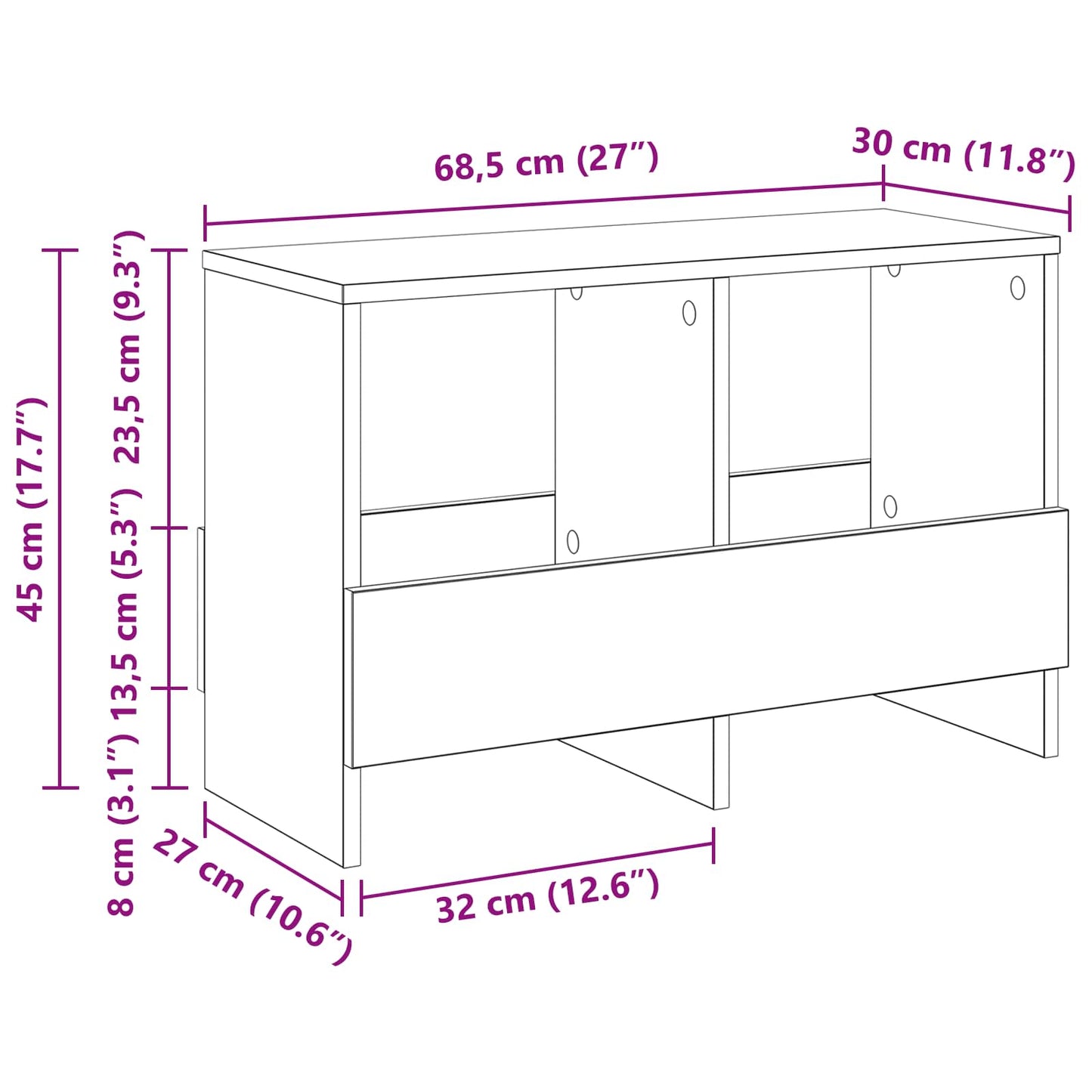 Magazinregal Betongrau 68,5 x 30 x 45 cm