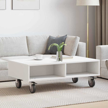 Side Table with Wheels Weiß 90 x 50 x 30 cm Holzwerkstoff