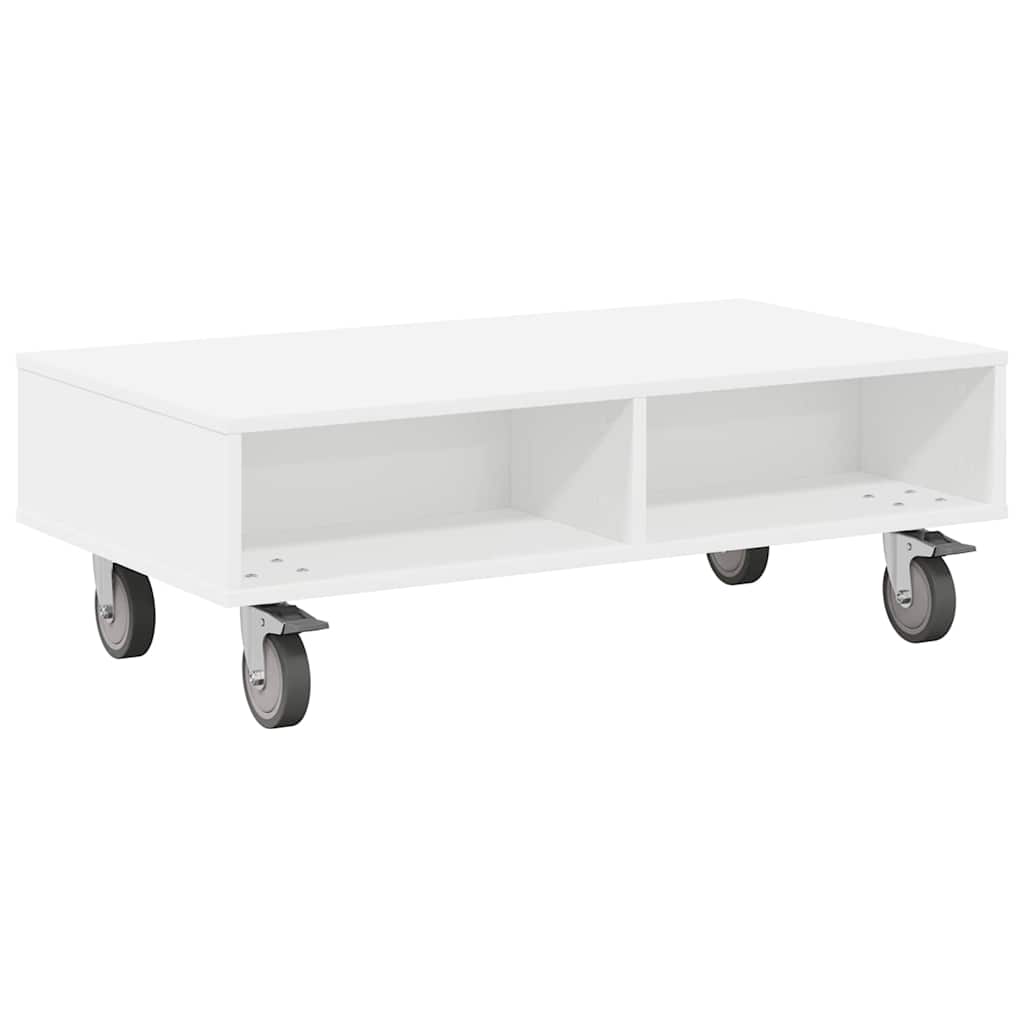 Side Table with Wheels Weiß 90 x 50 x 30 cm Holzwerkstoff