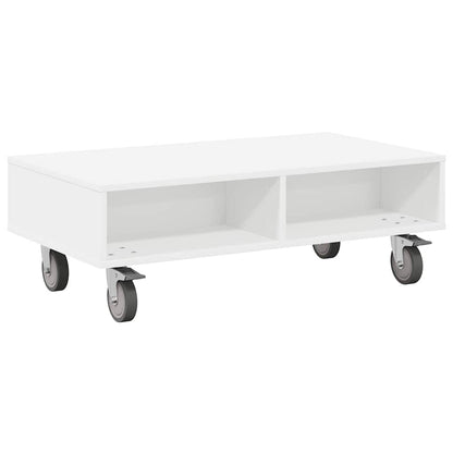Side Table with Wheels Weiß 90 x 50 x 30 cm Holzwerkstoff