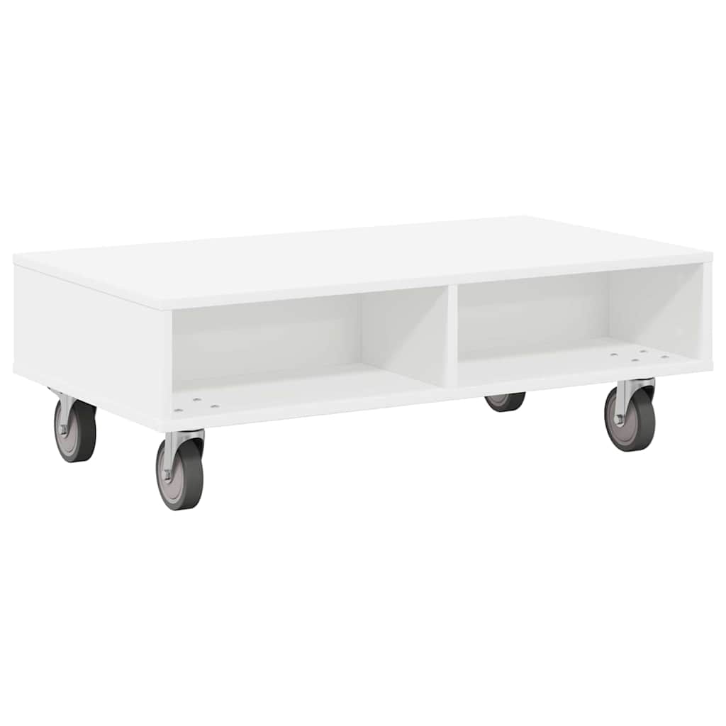 Side Table with Wheels Weiß 90 x 50 x 30 cm Holzwerkstoff