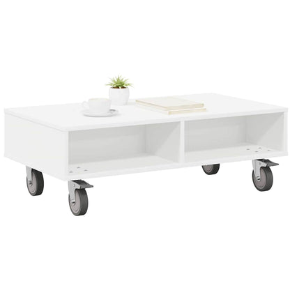 Side Table with Wheels Weiß 90 x 50 x 30 cm Holzwerkstoff