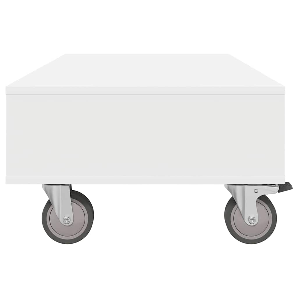 Side Table with Wheels Weiß 90 x 50 x 30 cm Holzwerkstoff