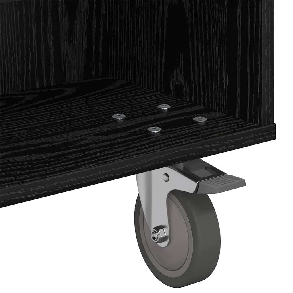 Side Table with Wheels Schwarz Eichen-Optik 90 x 50 x 30 cm