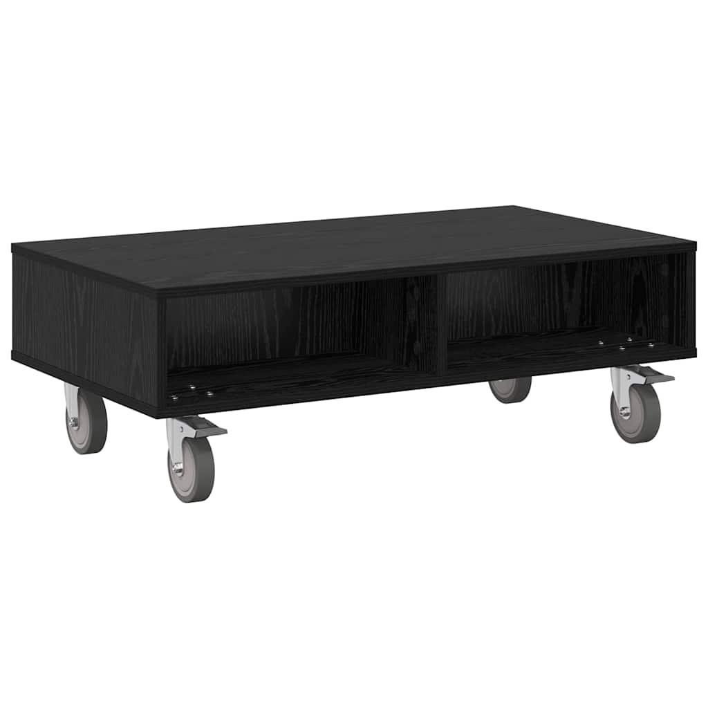 Side Table with Wheels Schwarz Eichen-Optik 90 x 50 x 30 cm