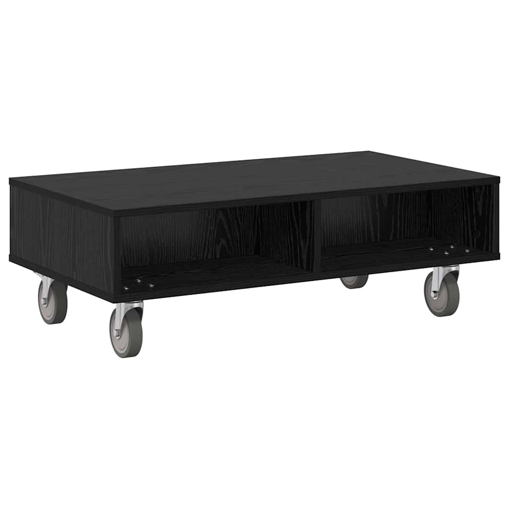Side Table with Wheels Schwarz Eichen-Optik 90 x 50 x 30 cm