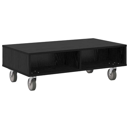 Side Table with Wheels Schwarz Eichen-Optik 90 x 50 x 30 cm