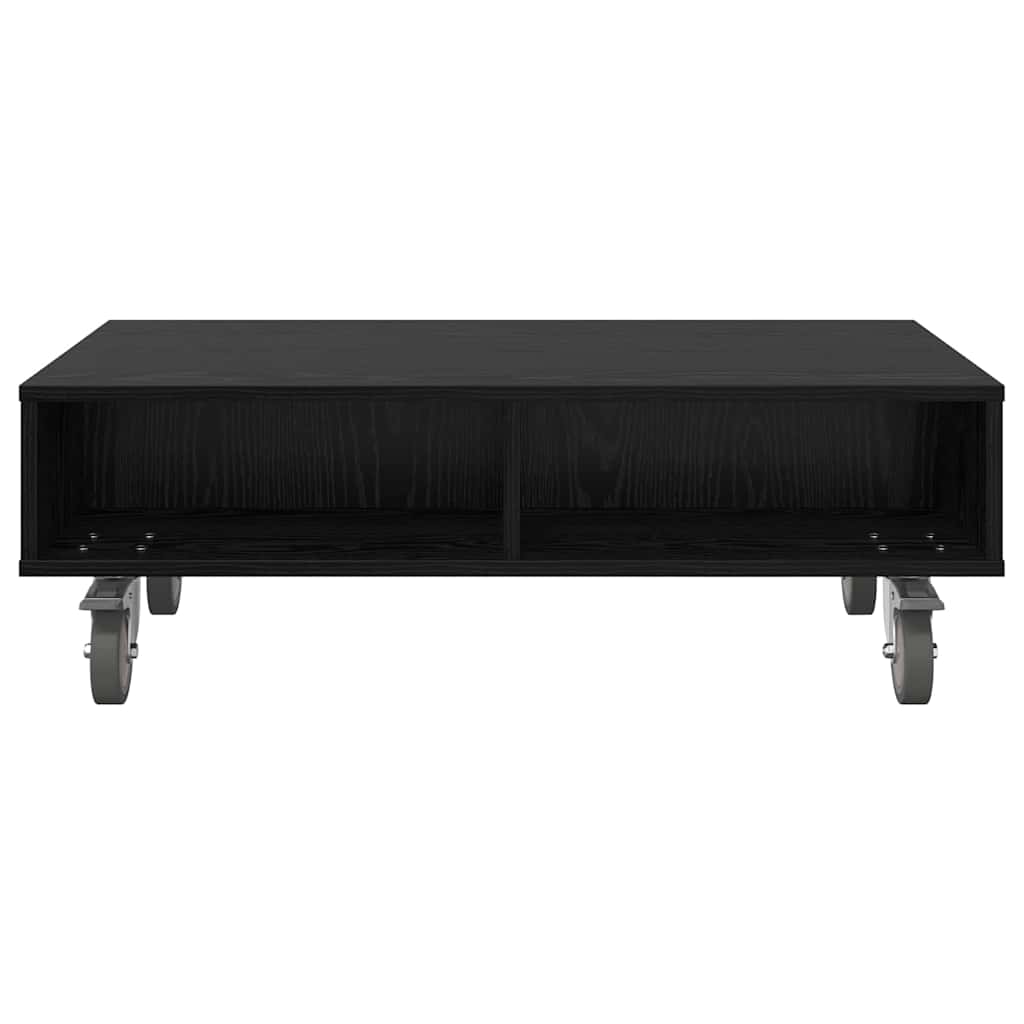 Side Table with Wheels Schwarz Eichen-Optik 90 x 50 x 30 cm