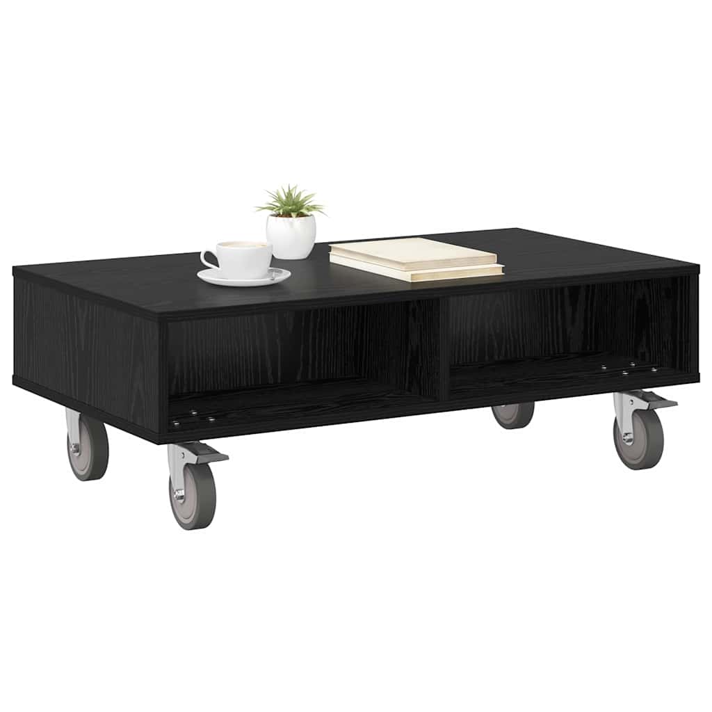 Side Table with Wheels Schwarz Eichen-Optik 90 x 50 x 30 cm