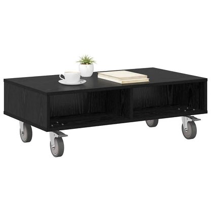 Side Table with Wheels Schwarz Eichen-Optik 90 x 50 x 30 cm