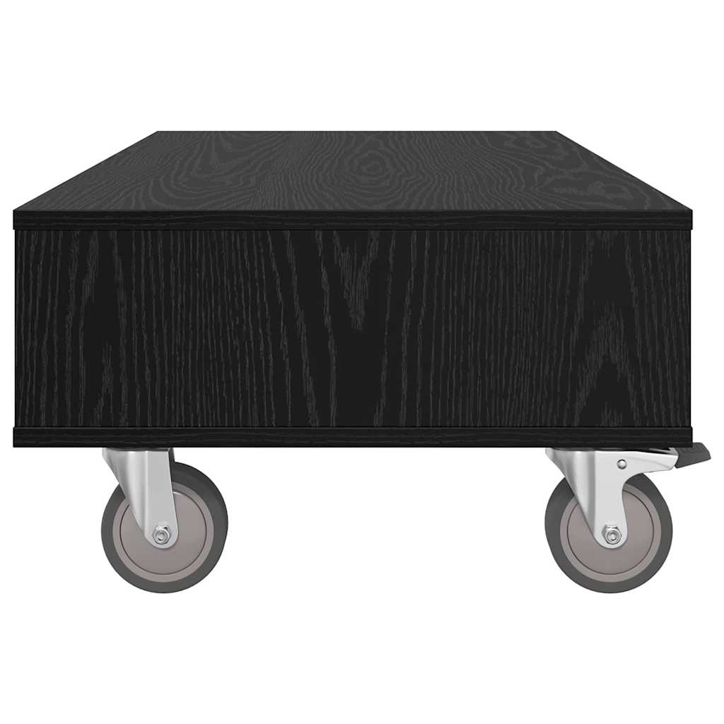 Side Table with Wheels Schwarz Eichen-Optik 90 x 50 x 30 cm