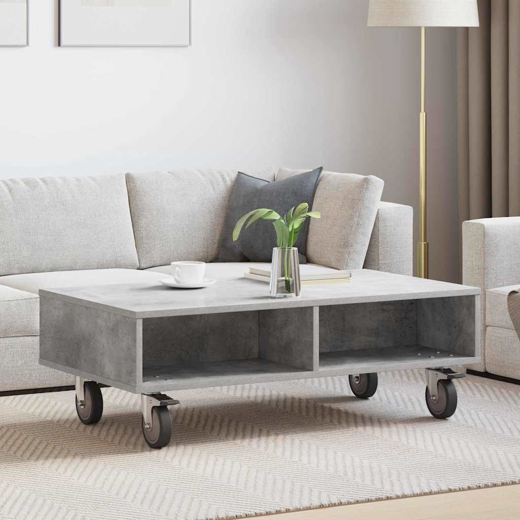 Side Table with Wheels Beton Grau 90 x 50 x 30 cm Holzwerkstoff