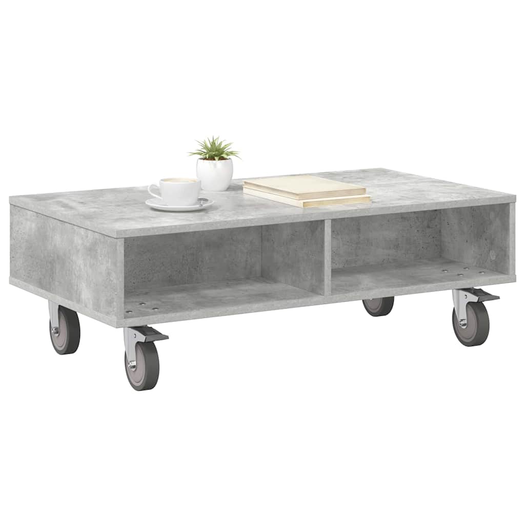 Side Table with Wheels Beton Grau 90 x 50 x 30 cm Holzwerkstoff