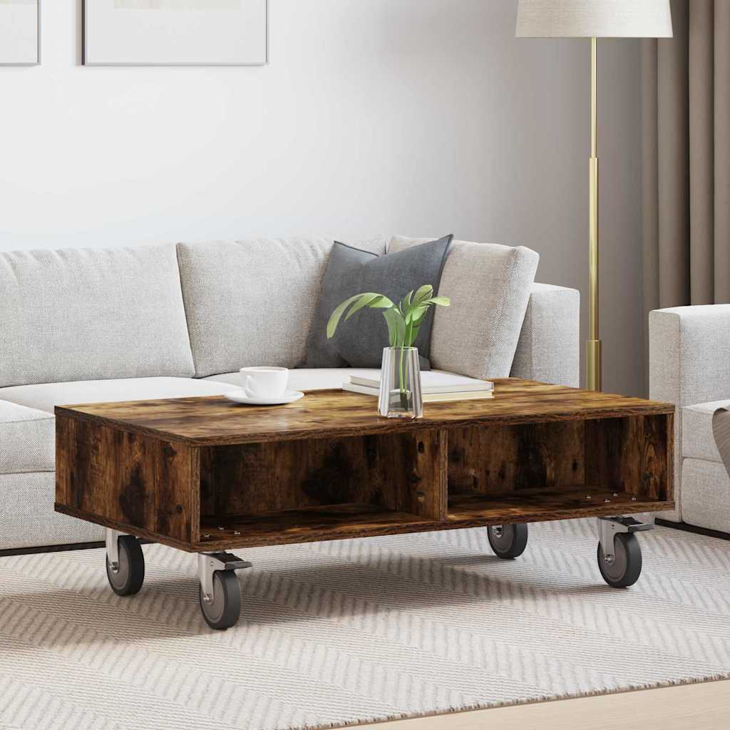 Side Table with Wheels Geräucherte Eiche 90 x 50 x 30 cm